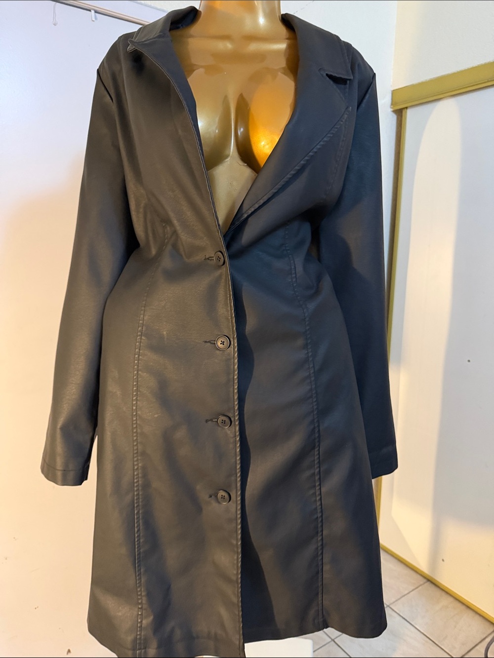 wild fable Black Faux Leather Trench Coat